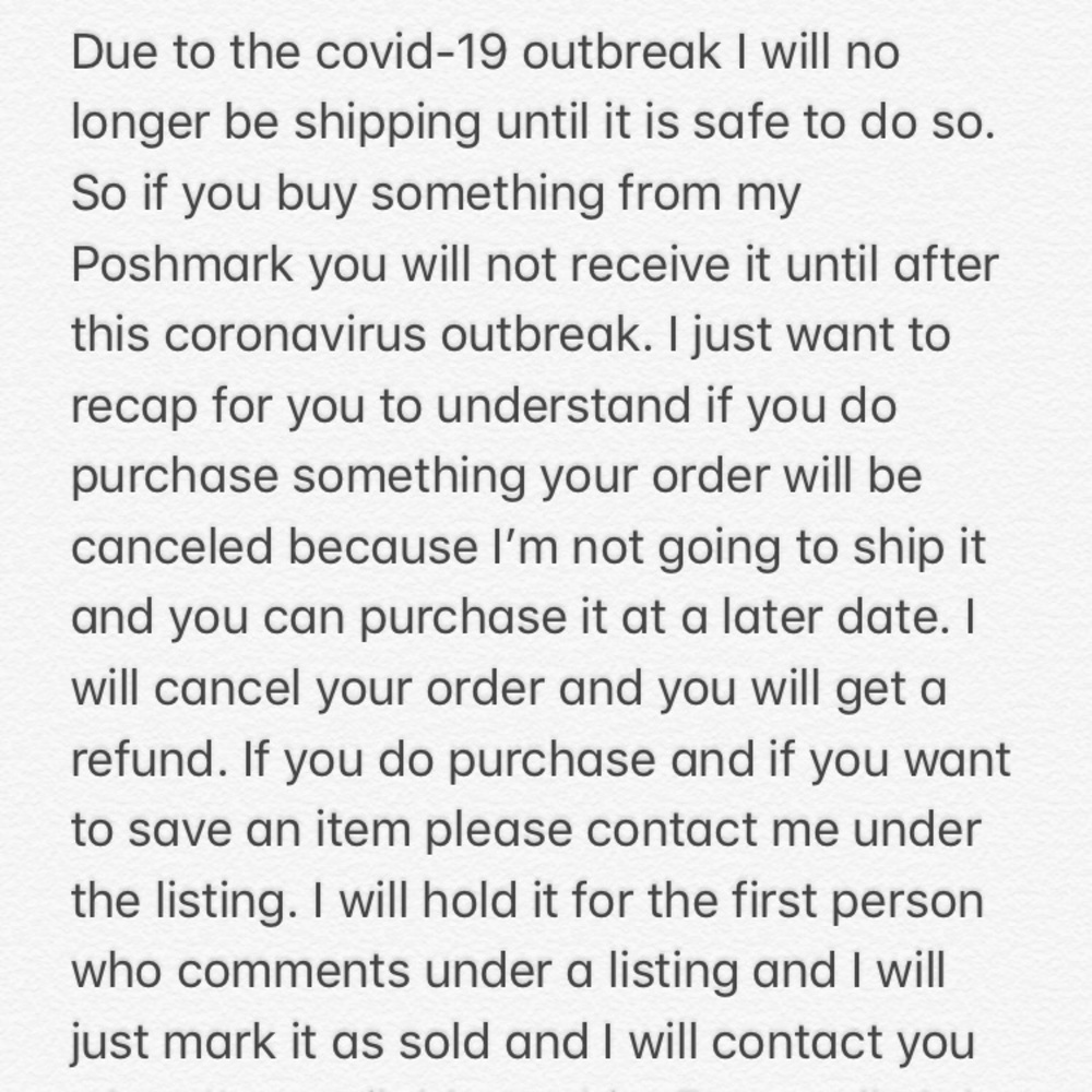 Special announcement For my Poshmark COVID-19